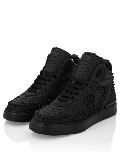 PHILIPP PLEIN Python Leather Mid-Top Sneakers Studs><noscript><img data-lazyloaded=