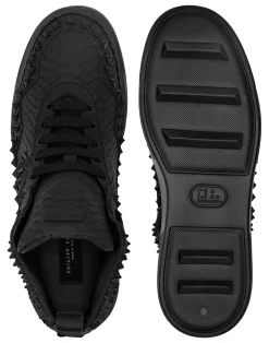 PHILIPP PLEIN Python Leather Mid-Top Sneakers Studs><noscript><img data-lazyloaded=