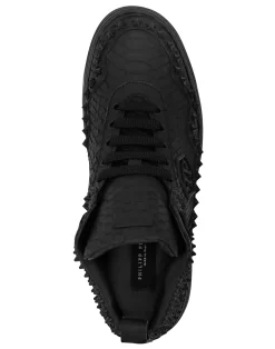 PHILIPP PLEIN Python Leather Mid-Top Sneakers Studs><noscript><img data-lazyloaded=