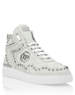 PHILIPP PLEIN Python Leather Mid-Top Sneakers Studs>Uomo High Top Sneakers|High Top Sneakers