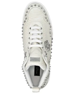 PHILIPP PLEIN Python Leather Mid-Top Sneakers Studs><noscript><img data-lazyloaded=