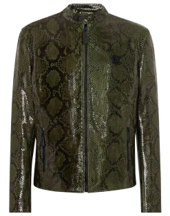 PHILIPP PLEIN Python Leather Moto Jacket>Uomo Giacche Di Pelle|Giacche E Cappotti
