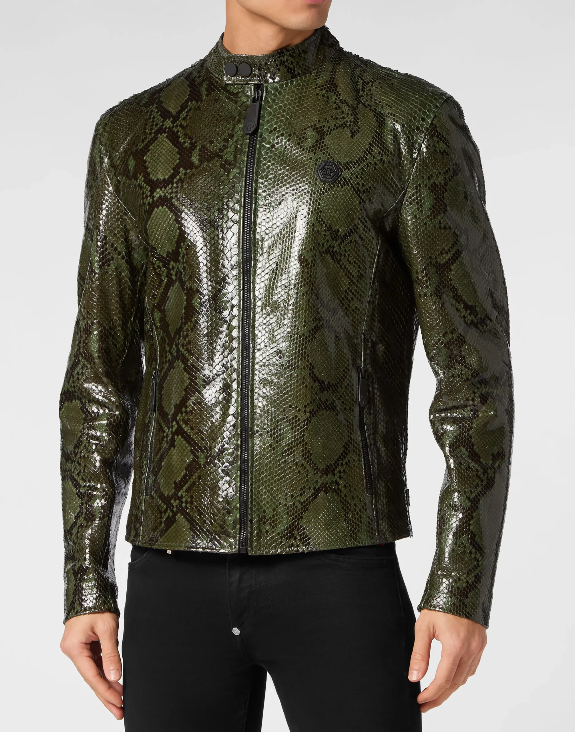 PHILIPP PLEIN Python Leather Moto Jacket>Uomo Giacche Di Pelle|Giacche E Cappotti