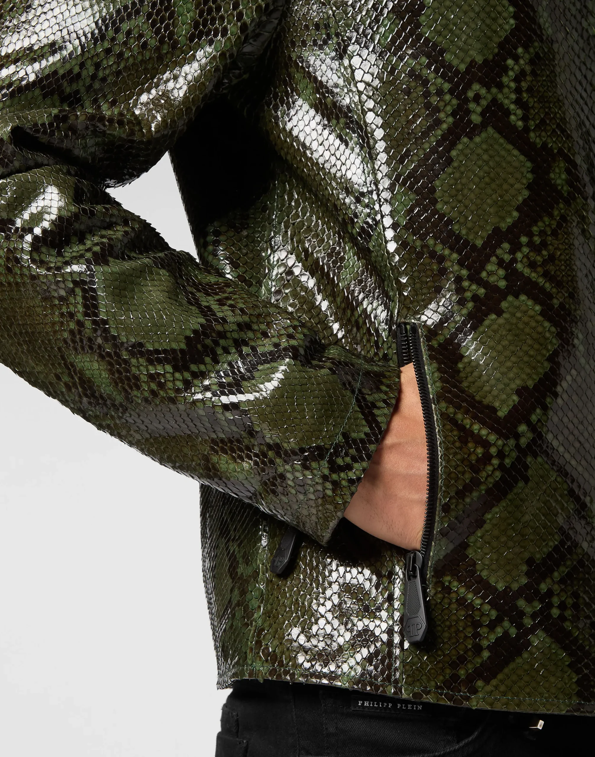 PHILIPP PLEIN Python Leather Moto Jacket>Uomo Giacche Di Pelle|Giacche E Cappotti