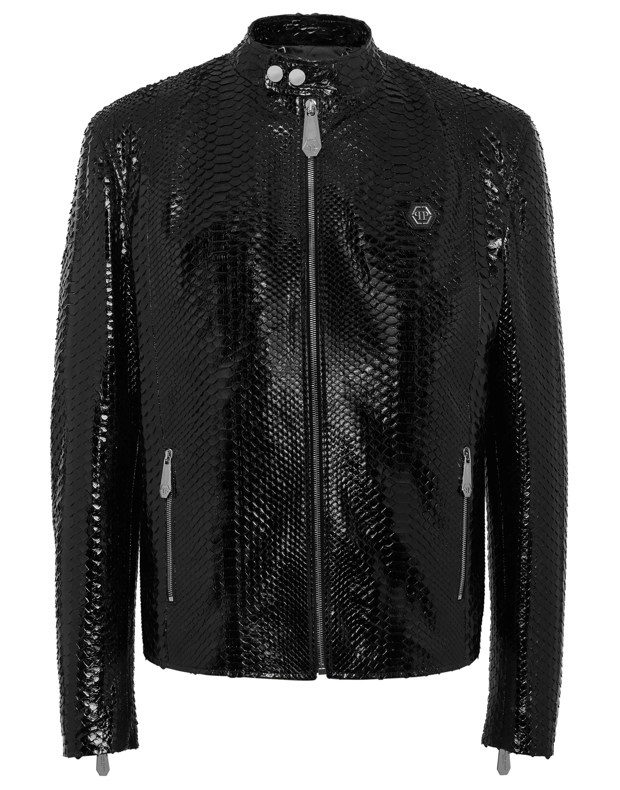 PHILIPP PLEIN Python Leather Moto Jacket>Uomo Giacche Di Pelle|Giacche E Cappotti