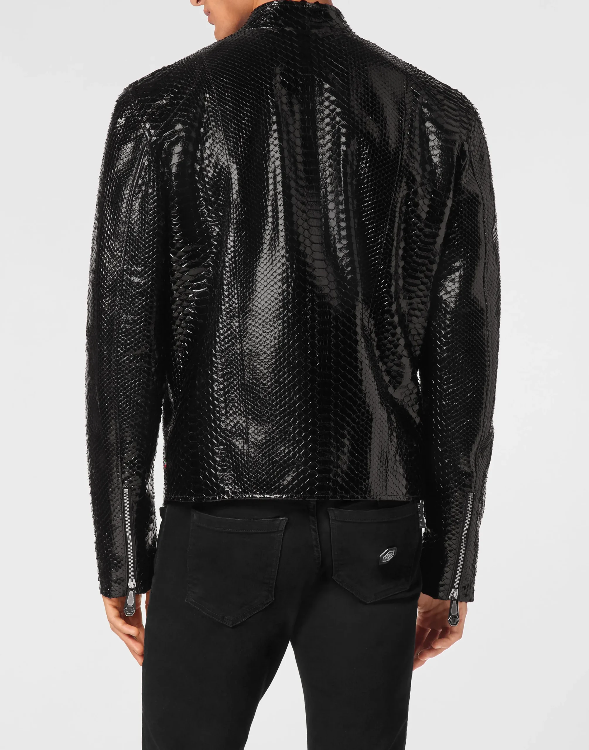 PHILIPP PLEIN Python Leather Moto Jacket>Uomo Giacche Di Pelle|Giacche E Cappotti