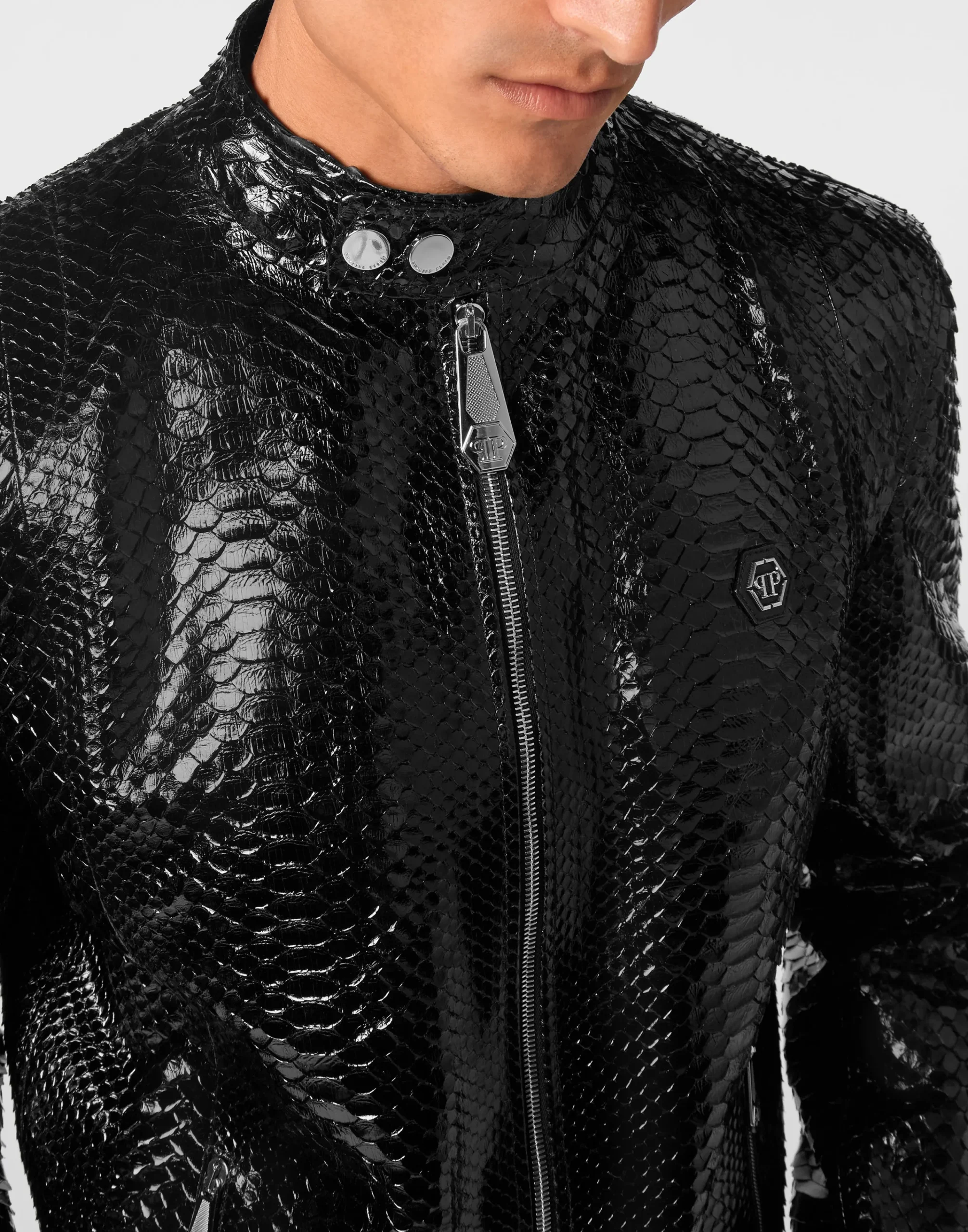 PHILIPP PLEIN Python Leather Moto Jacket>Uomo Giacche Di Pelle|Giacche E Cappotti