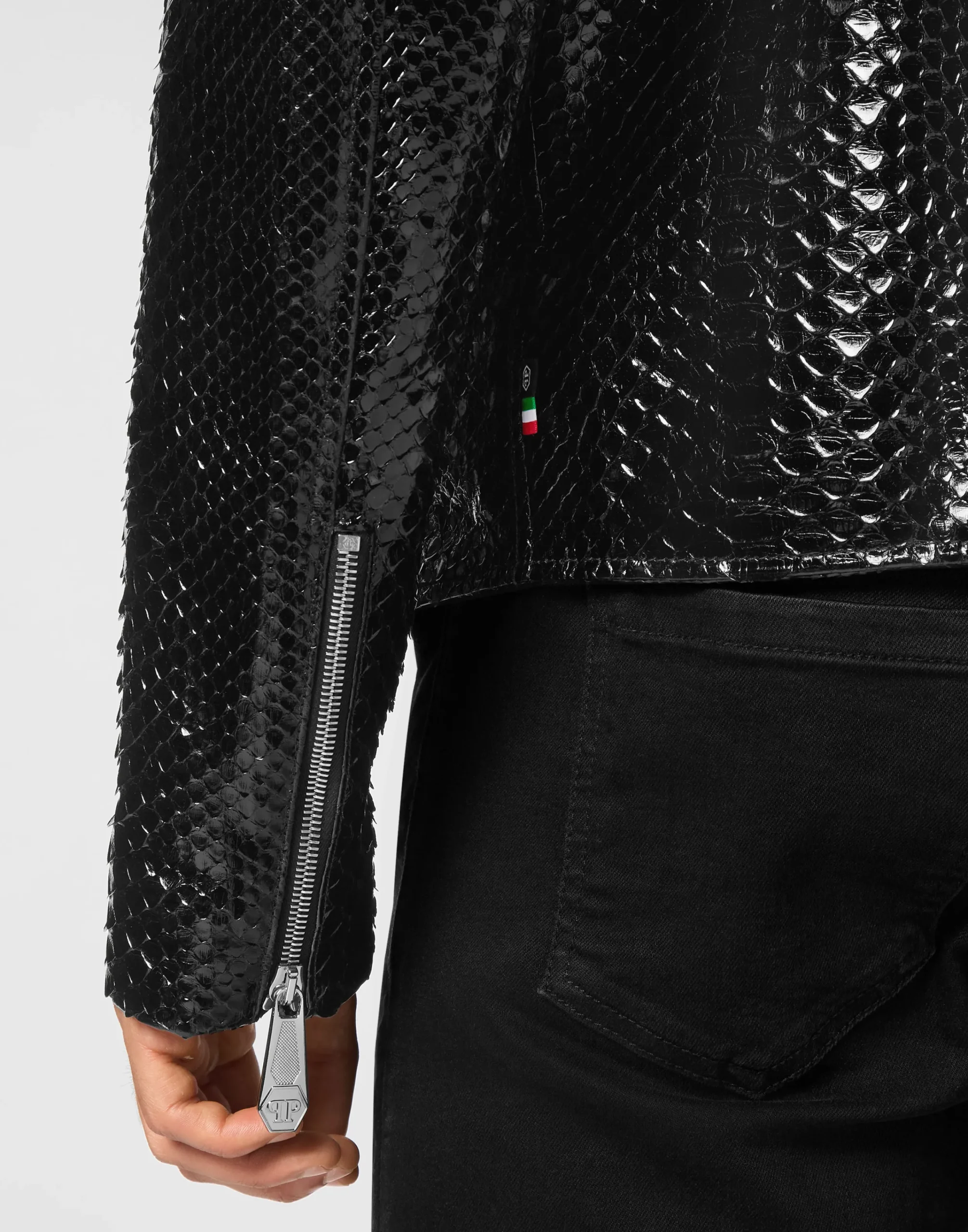 PHILIPP PLEIN Python Leather Moto Jacket>Uomo Giacche Di Pelle|Giacche E Cappotti