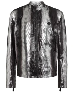 PHILIPP PLEIN Python Leather Moto Jacket>Uomo Giacche Di Pelle|Giacche E Cappotti