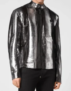 PHILIPP PLEIN Python Leather Moto Jacket>Uomo Giacche Di Pelle|Giacche E Cappotti