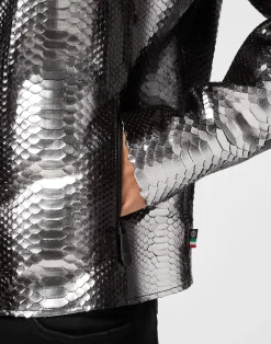 PHILIPP PLEIN Python Leather Moto Jacket><noscript><img data-lazyloaded=