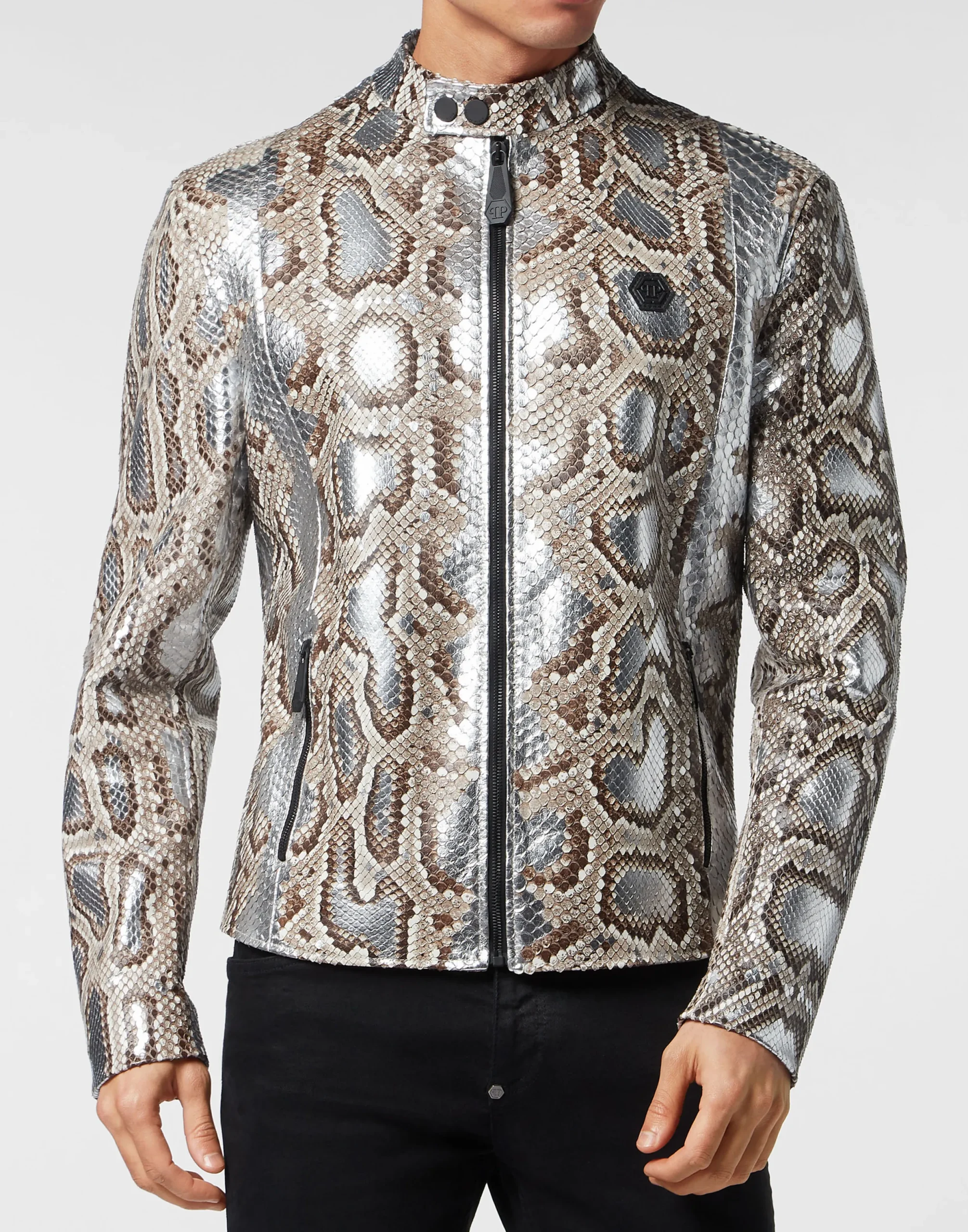 PHILIPP PLEIN Python Leather Moto Jacket>Uomo Giacche Di Pelle|Giacche E Cappotti