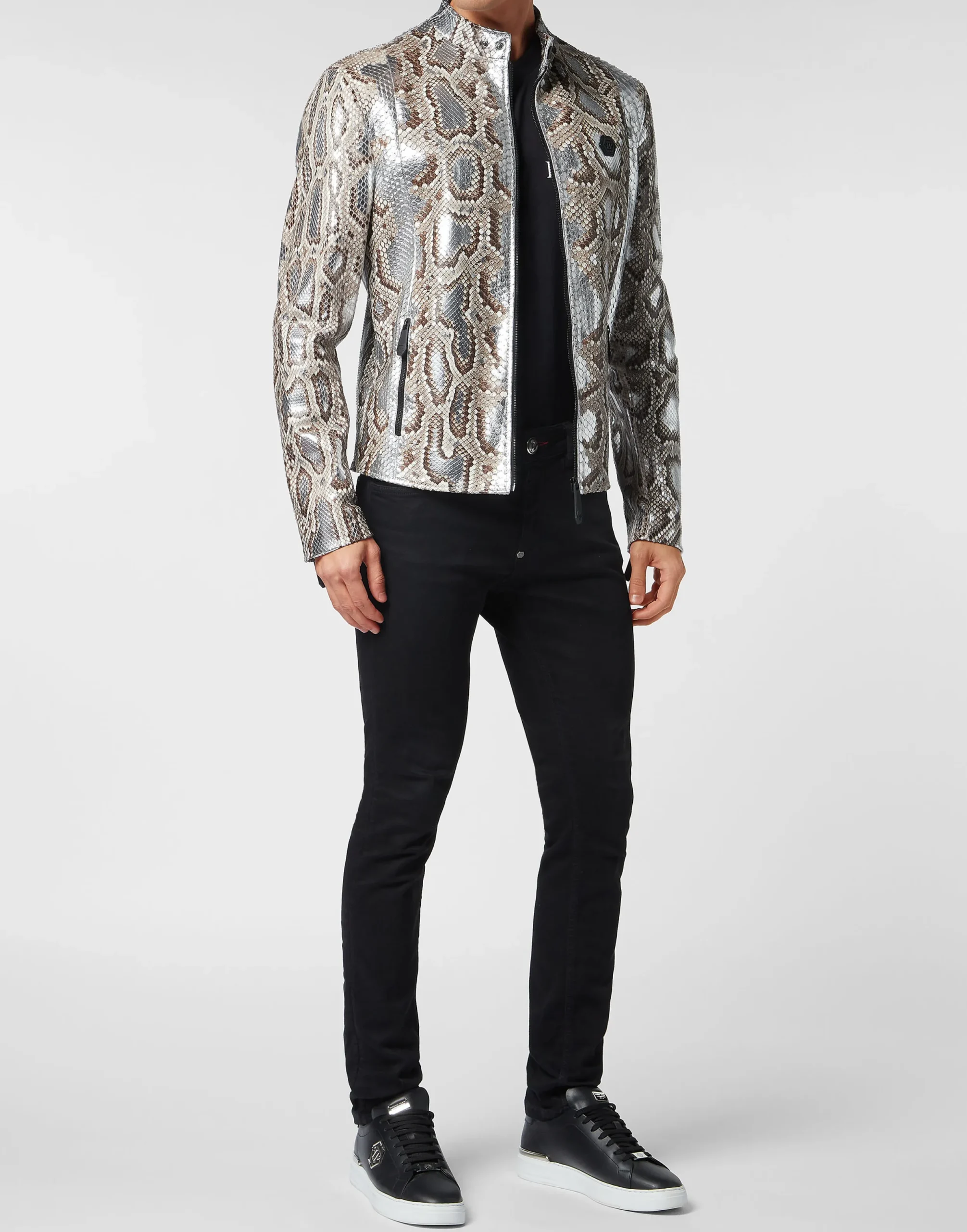 PHILIPP PLEIN Python Leather Moto Jacket>Uomo Giacche Di Pelle|Giacche E Cappotti