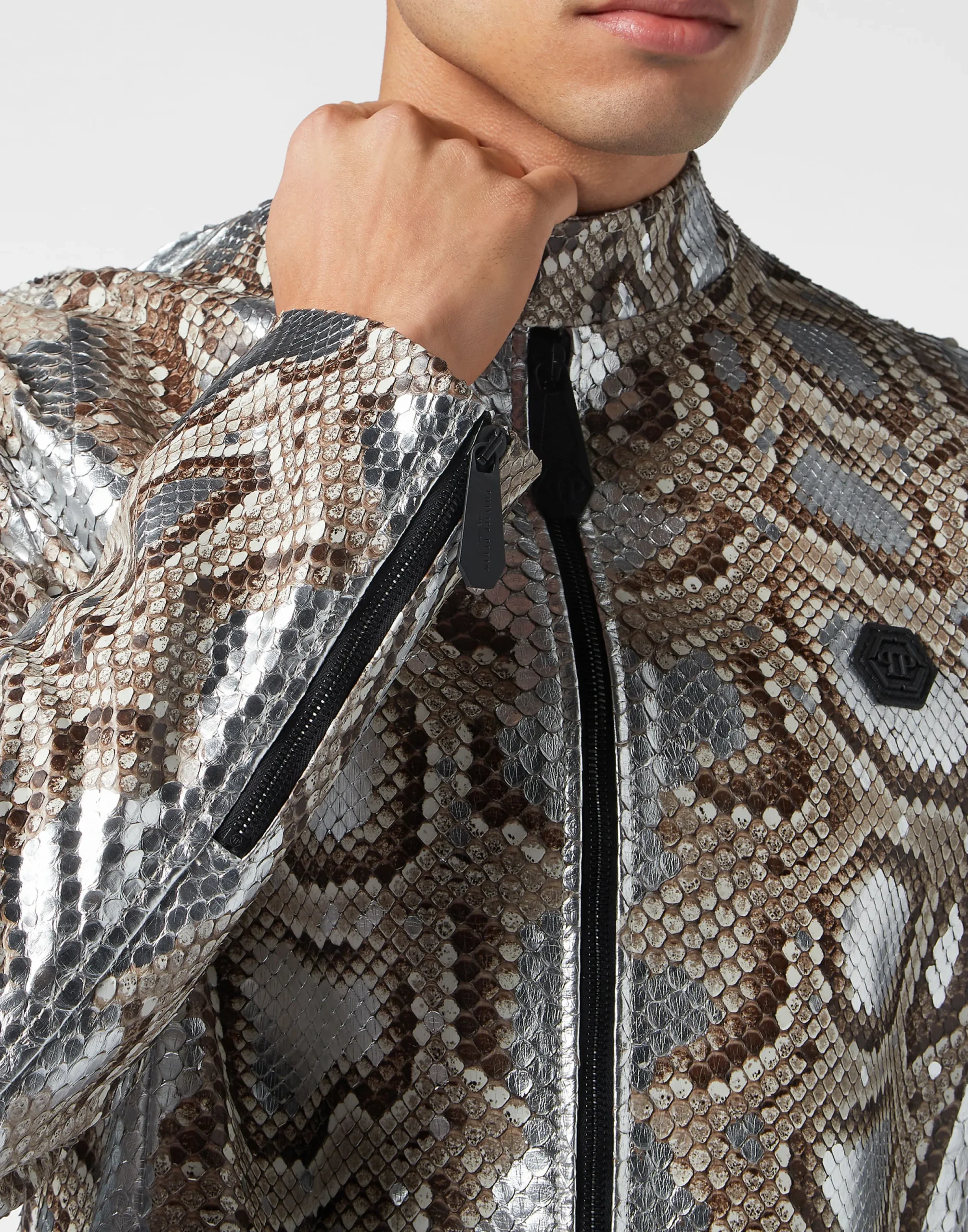 PHILIPP PLEIN Python Leather Moto Jacket>Uomo Giacche Di Pelle|Giacche E Cappotti