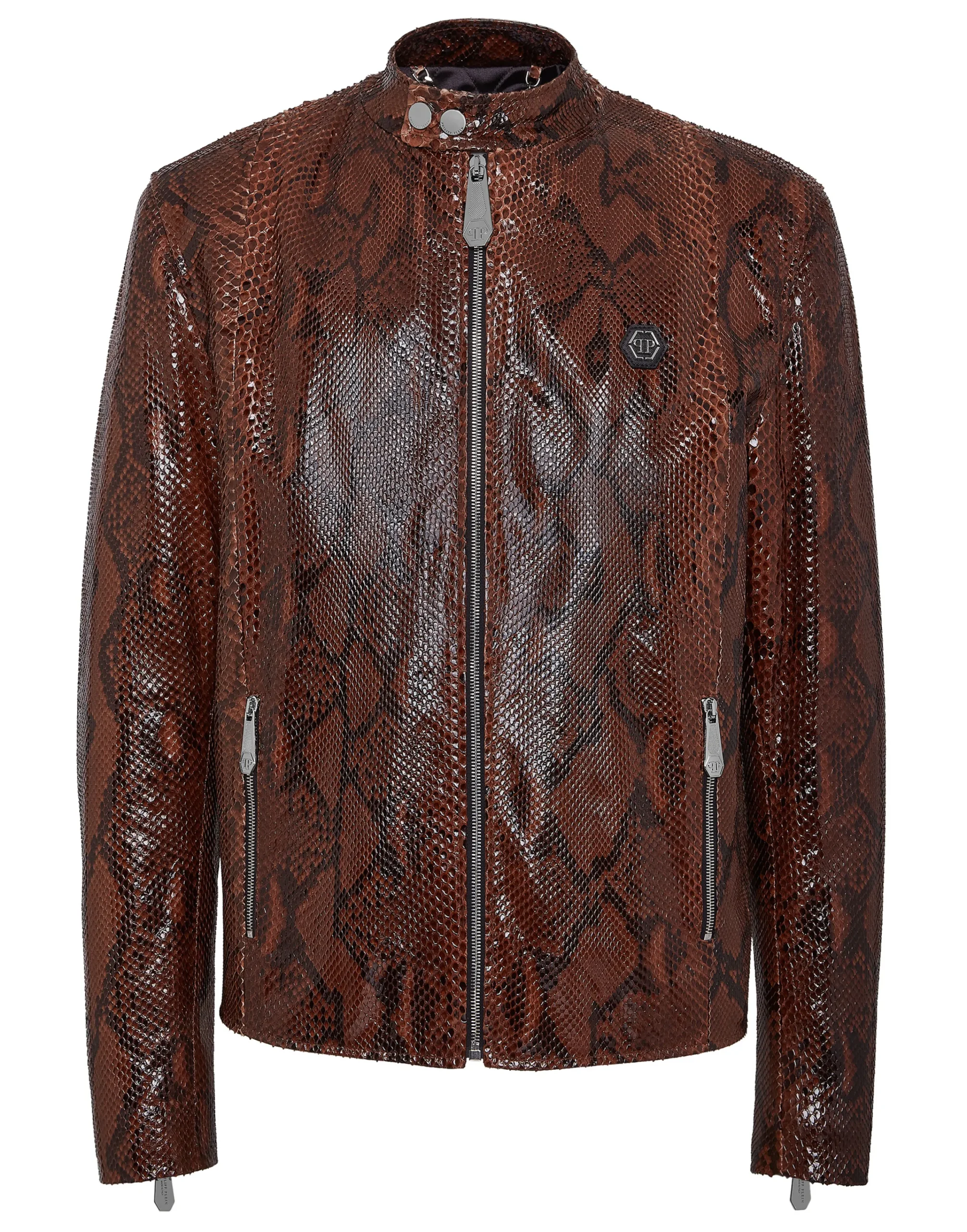 PHILIPP PLEIN Python Leather Moto Jacket>Uomo Giacche Di Pelle|Giacche E Cappotti