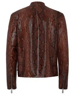 PHILIPP PLEIN Python Leather Moto Jacket>Uomo Giacche Di Pelle|Giacche E Cappotti