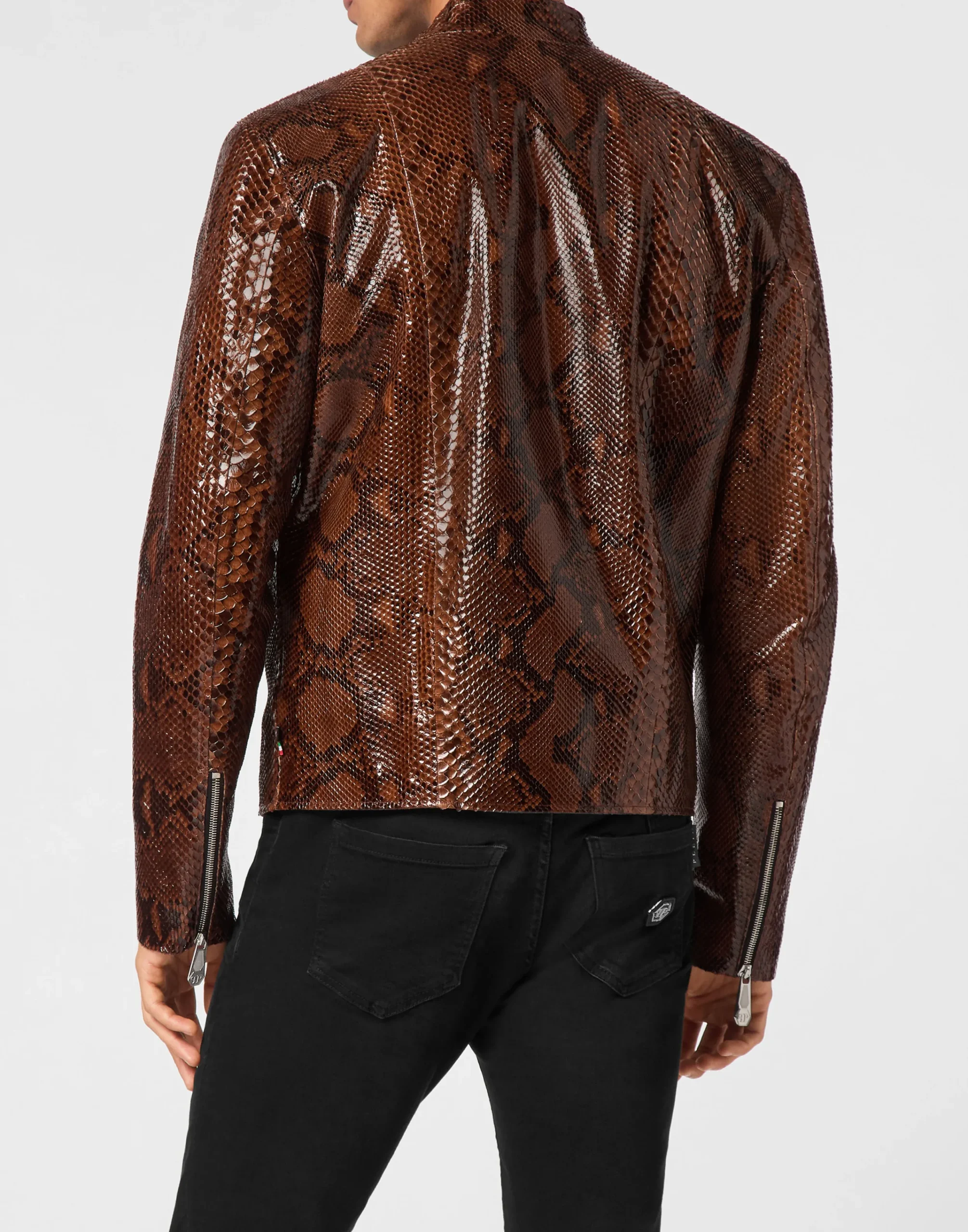 PHILIPP PLEIN Python Leather Moto Jacket>Uomo Giacche Di Pelle|Giacche E Cappotti
