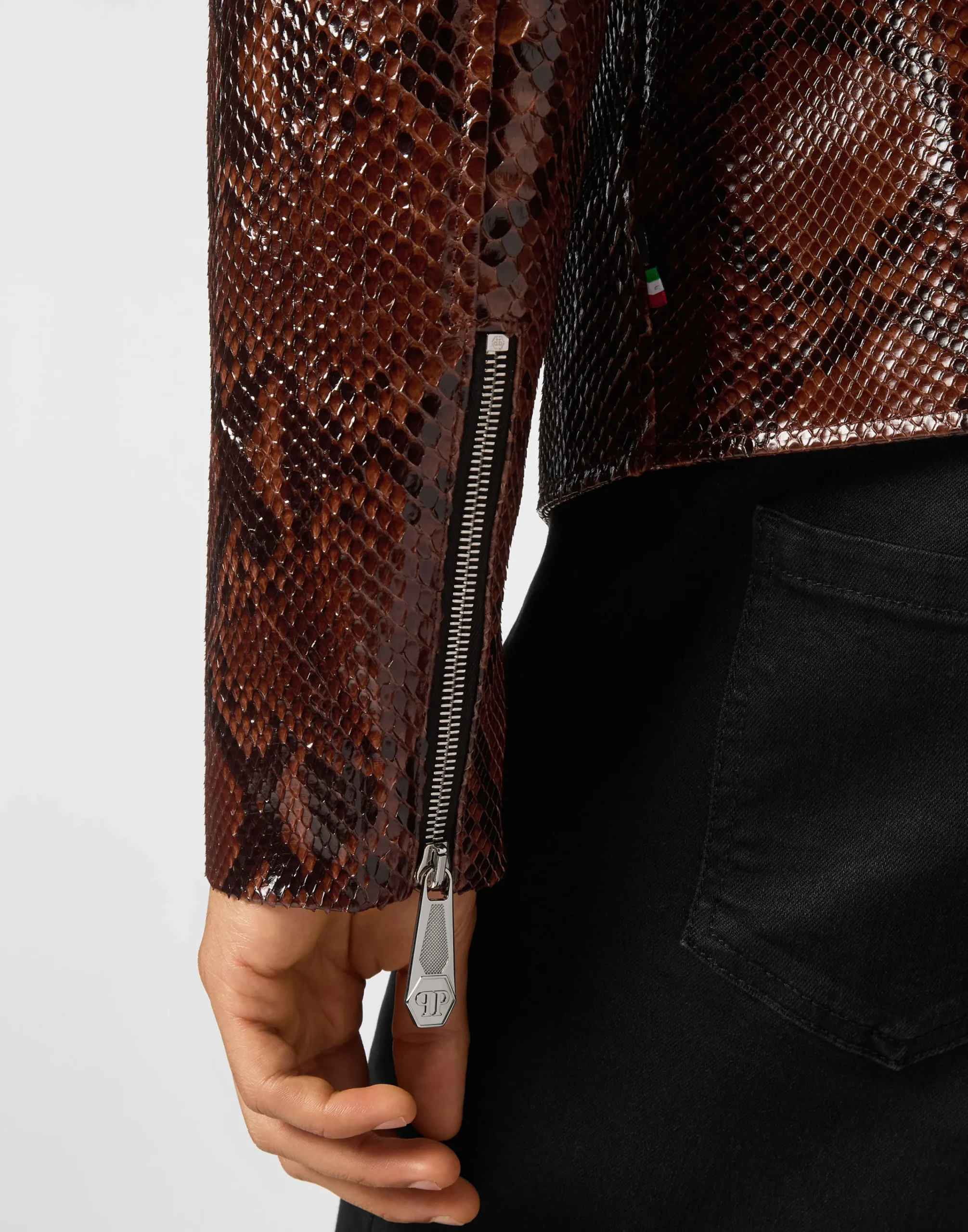 PHILIPP PLEIN Python Leather Moto Jacket>Uomo Giacche Di Pelle|Giacche E Cappotti