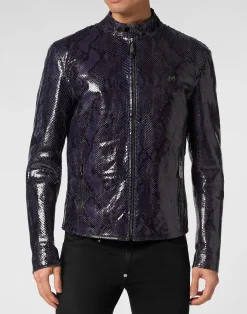 PHILIPP PLEIN Python Leather Moto Jacket>Uomo Giacche Di Pelle|Giacche E Cappotti
