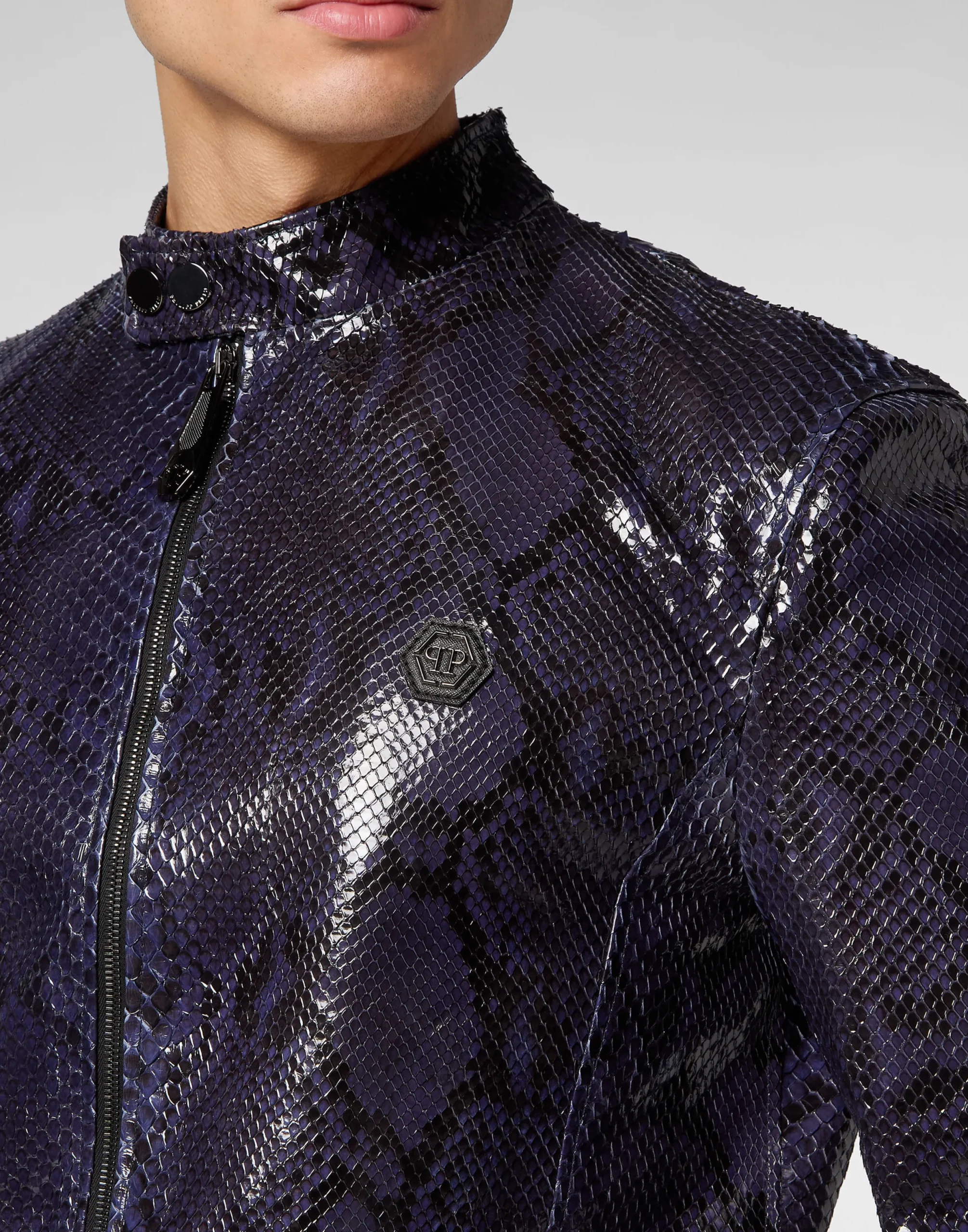 PHILIPP PLEIN Python Leather Moto Jacket>Uomo Giacche Di Pelle|Giacche E Cappotti