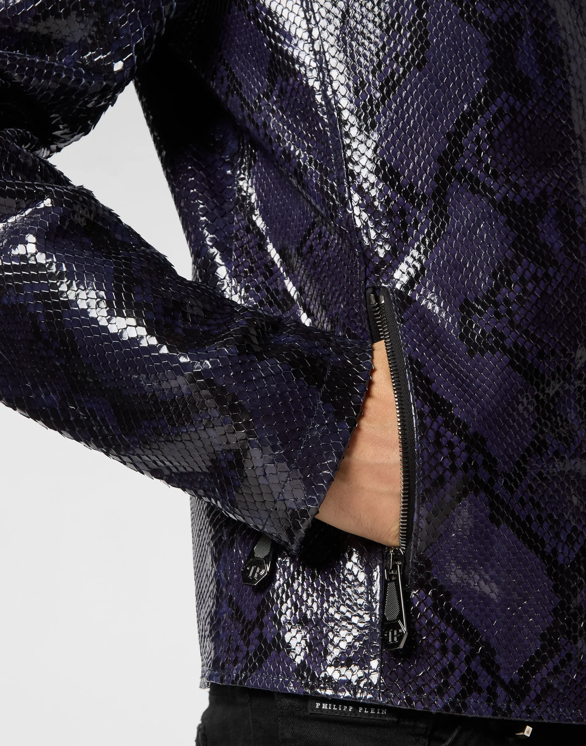 PHILIPP PLEIN Python Leather Moto Jacket>Uomo Giacche Di Pelle|Giacche E Cappotti