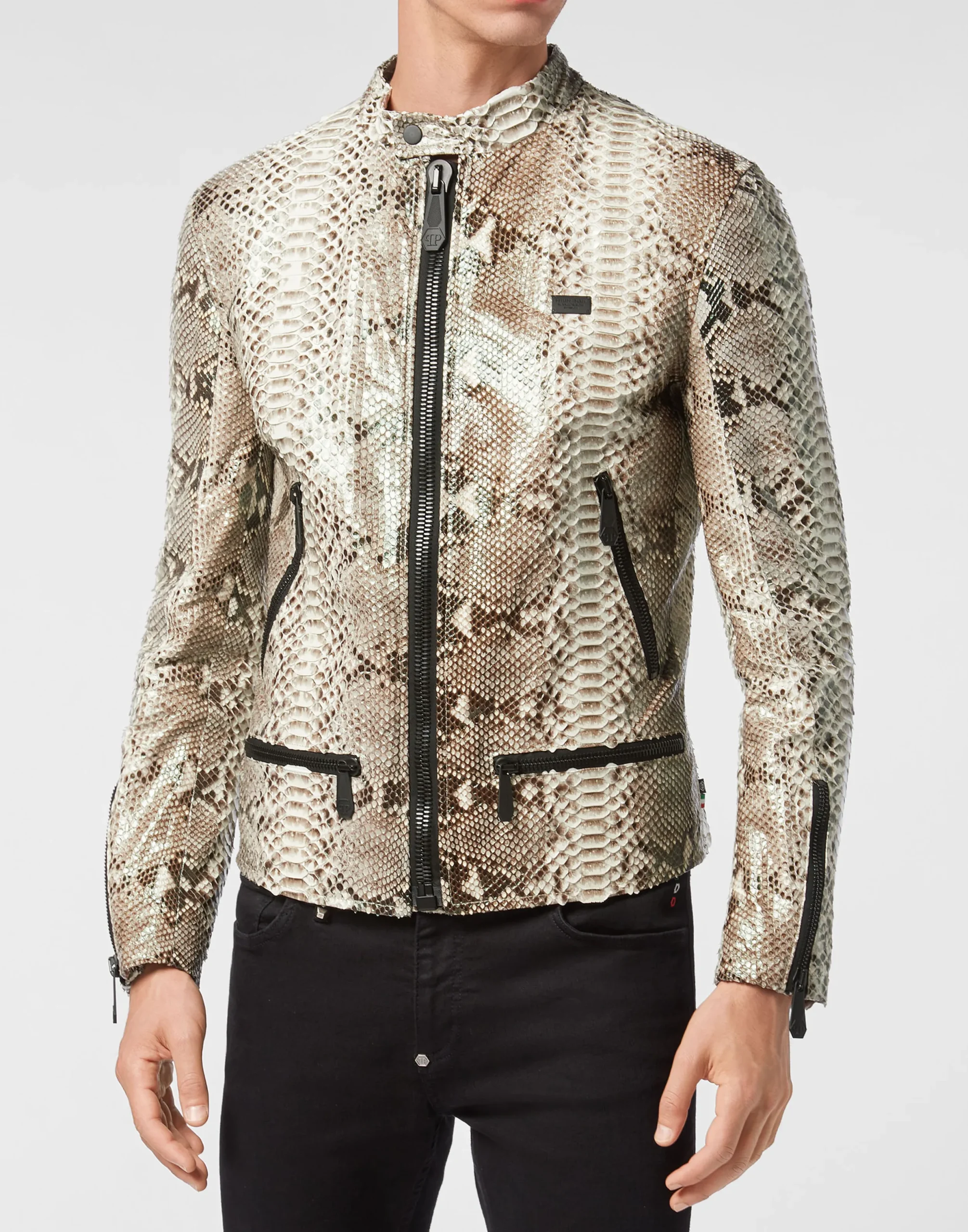 PHILIPP PLEIN Python Leather Moto Jacket Luxury>Uomo Giacche Di Pelle|Giacche E Cappotti