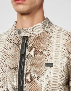 PHILIPP PLEIN Python Leather Moto Jacket Luxury><noscript><img data-lazyloaded=