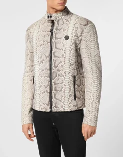 PHILIPP PLEIN Python Leather Moto Jacket>Uomo Giacche Di Pelle|Giacche E Cappotti