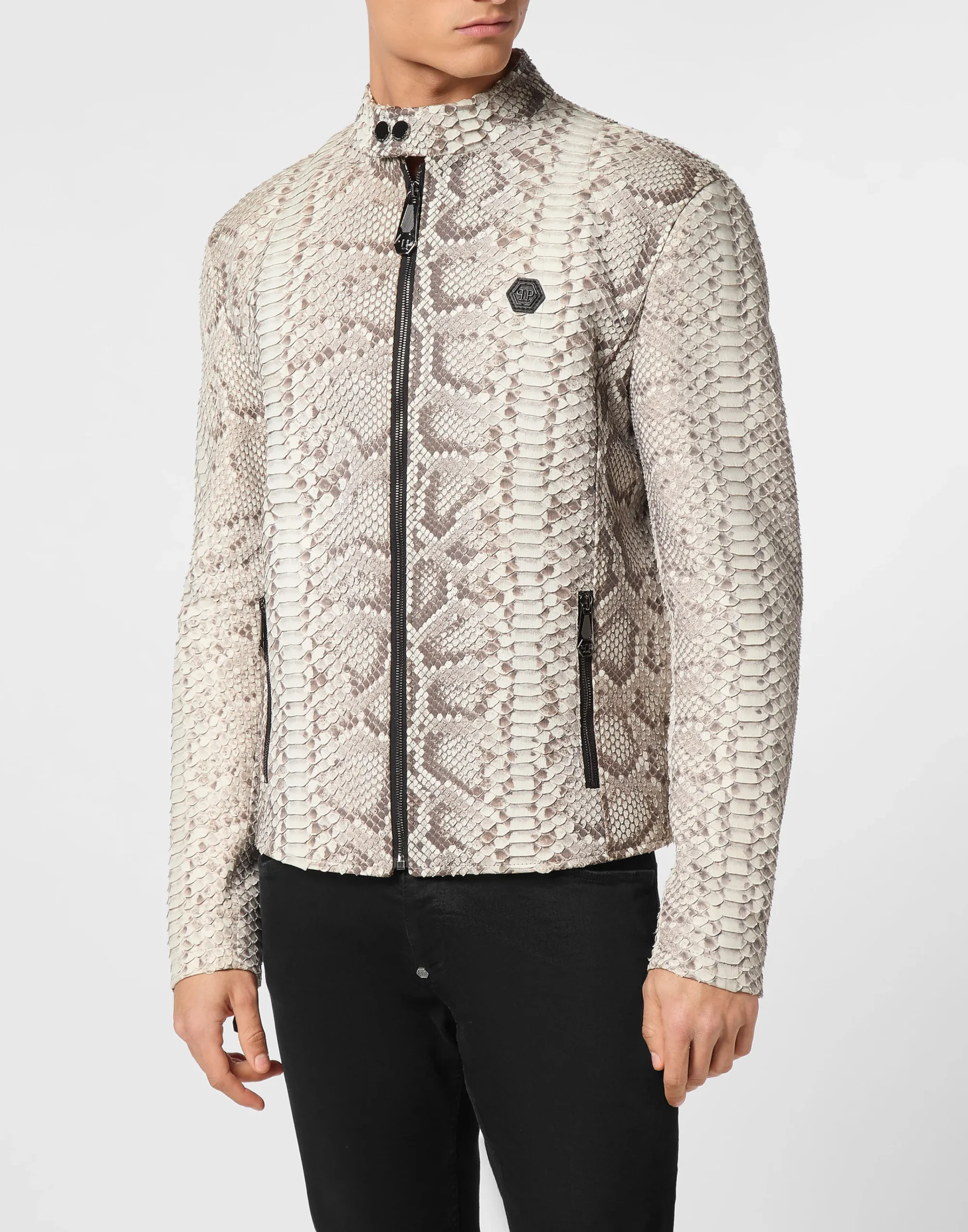 PHILIPP PLEIN Python Leather Moto Jacket>Uomo Giacche Di Pelle|Giacche E Cappotti