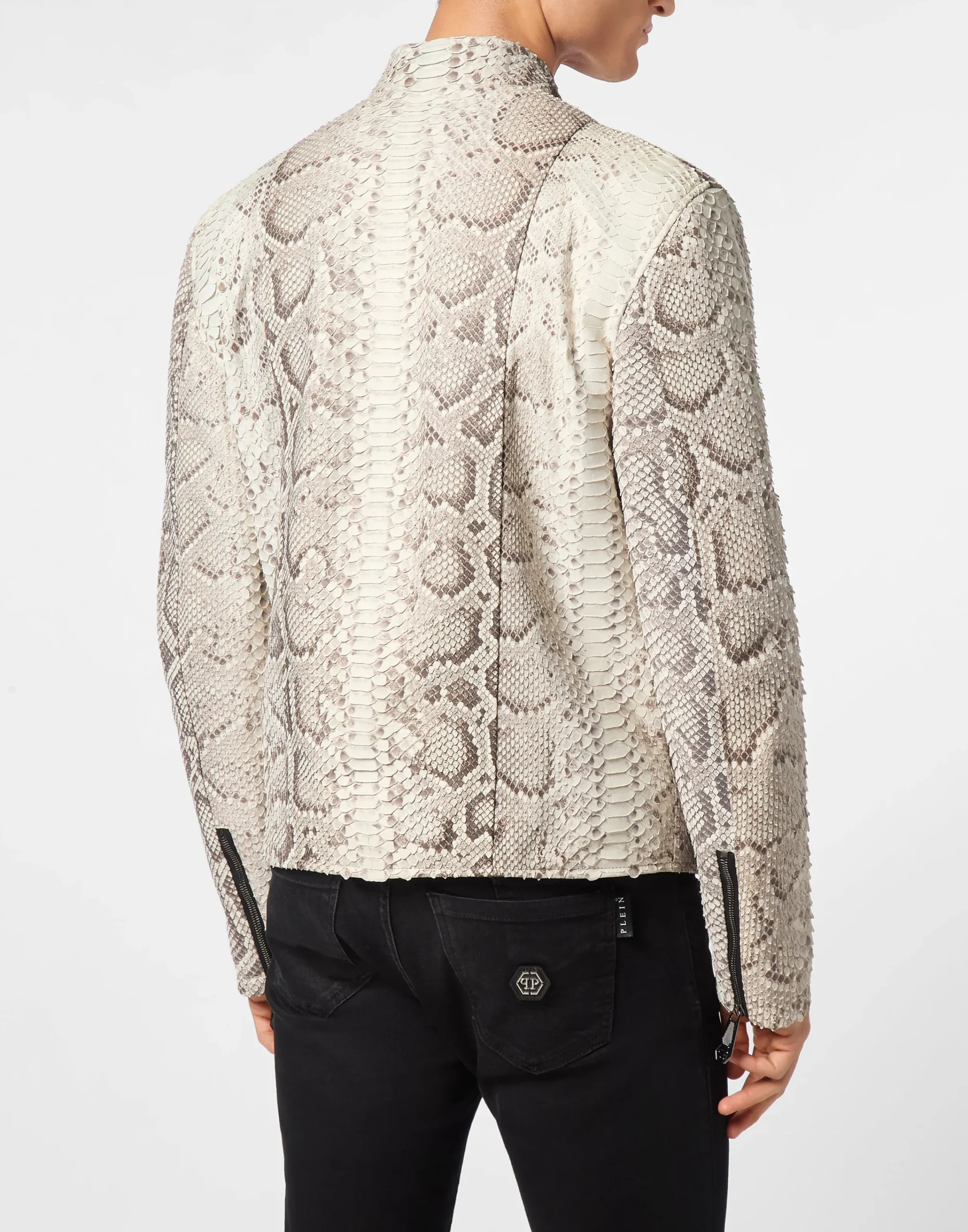PHILIPP PLEIN Python Leather Moto Jacket>Uomo Giacche Di Pelle|Giacche E Cappotti