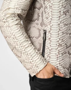PHILIPP PLEIN Python Leather Moto Jacket><noscript><img data-lazyloaded=
