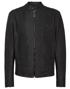 PHILIPP PLEIN Python Leather Moto Jacket>Uomo Giacche Di Pelle|Giacche E Cappotti