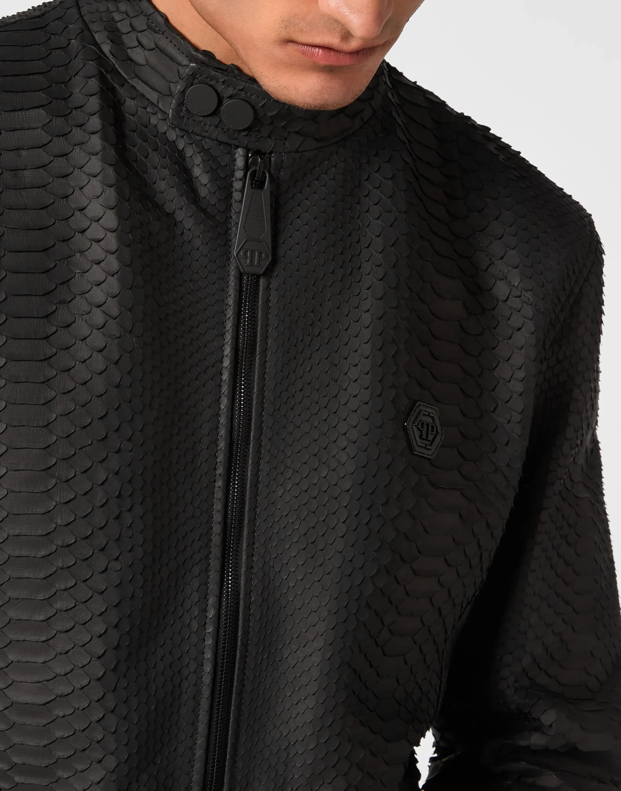PHILIPP PLEIN Python Leather Moto Jacket>Uomo Giacche Di Pelle|Giacche E Cappotti