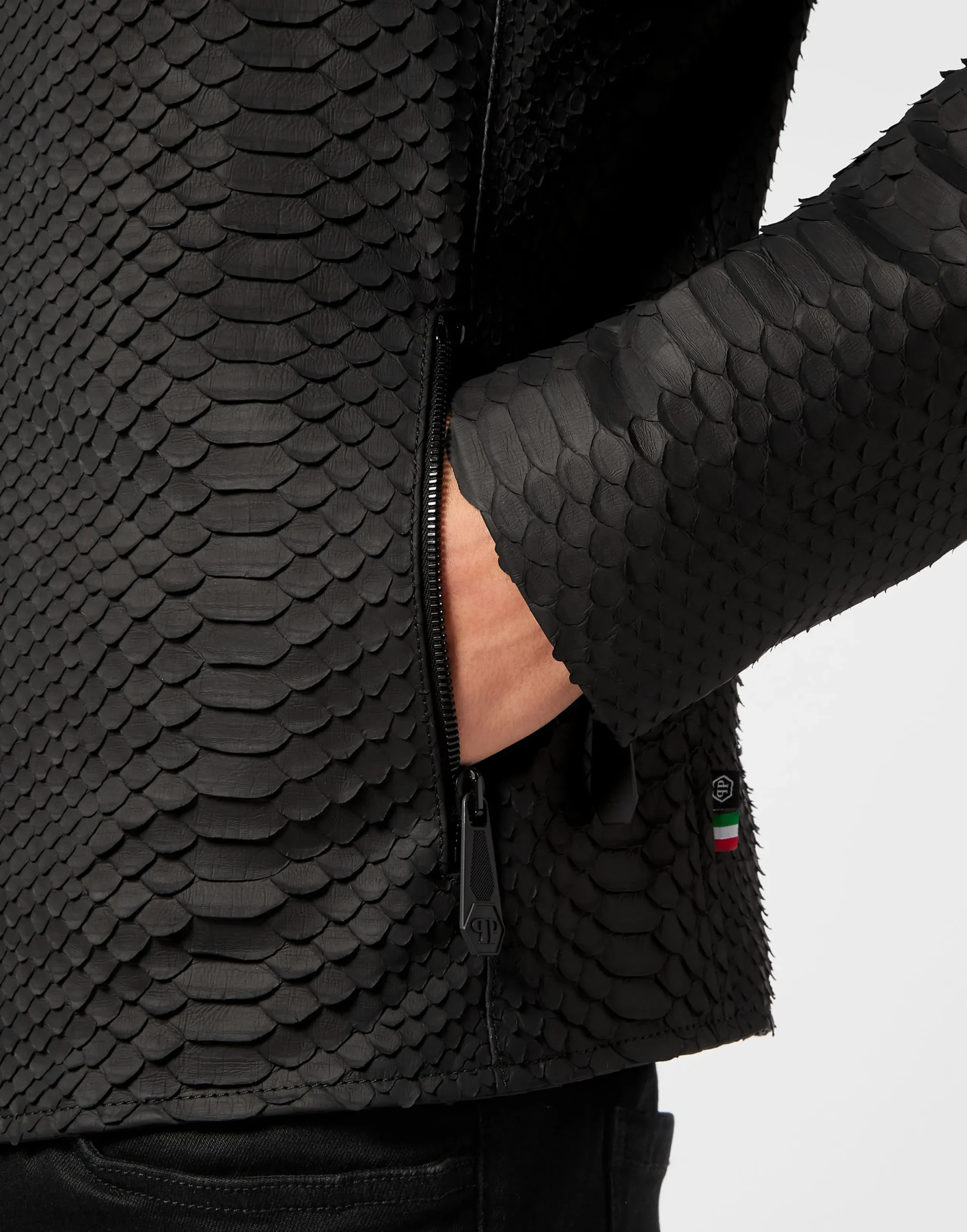 PHILIPP PLEIN Python Leather Moto Jacket>Uomo Giacche Di Pelle|Giacche E Cappotti