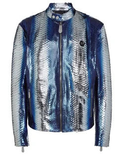 PHILIPP PLEIN Python Leather Moto Jacket>Uomo Giacche Di Pelle|Giacche E Cappotti