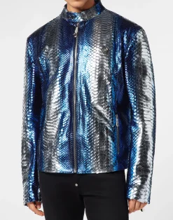 PHILIPP PLEIN Python Leather Moto Jacket>Uomo Giacche Di Pelle|Giacche E Cappotti