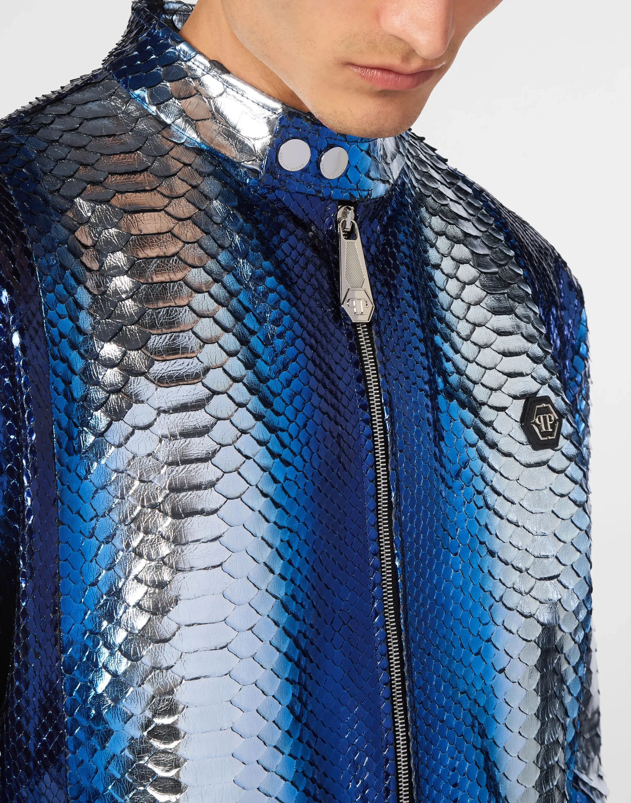 PHILIPP PLEIN Python Leather Moto Jacket>Uomo Giacche Di Pelle|Giacche E Cappotti