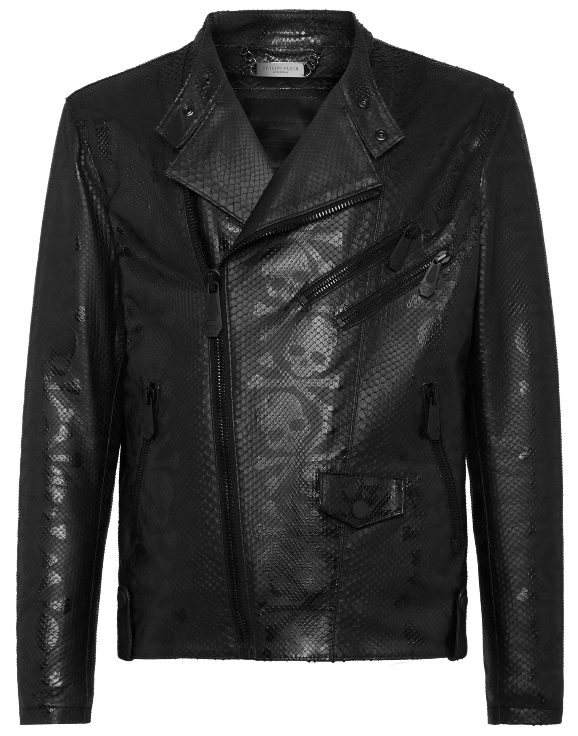 PHILIPP PLEIN PYTHON SKULL PRINTED PERFECTO JACKET>Uomo Giacche Di Pelle|Giacche E Cappotti