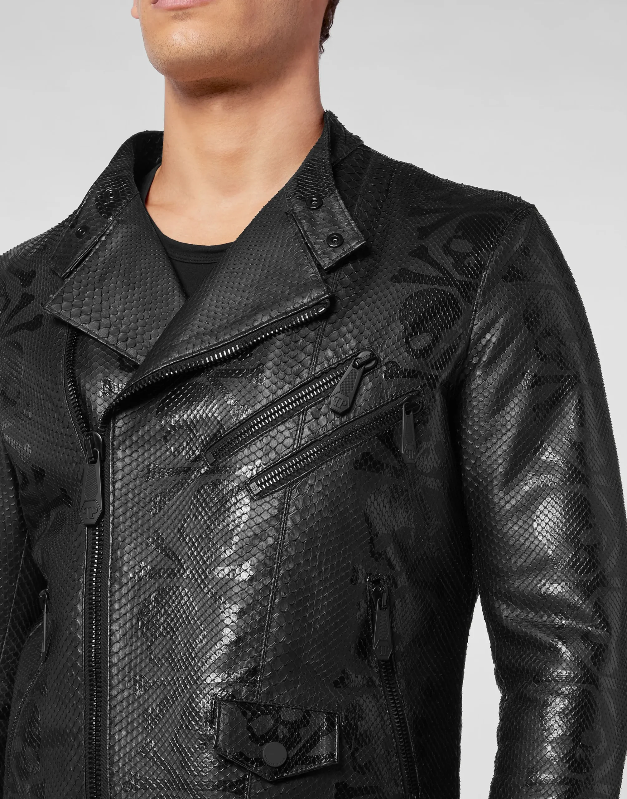 PHILIPP PLEIN PYTHON SKULL PRINTED PERFECTO JACKET>Uomo Giacche Di Pelle|Giacche E Cappotti