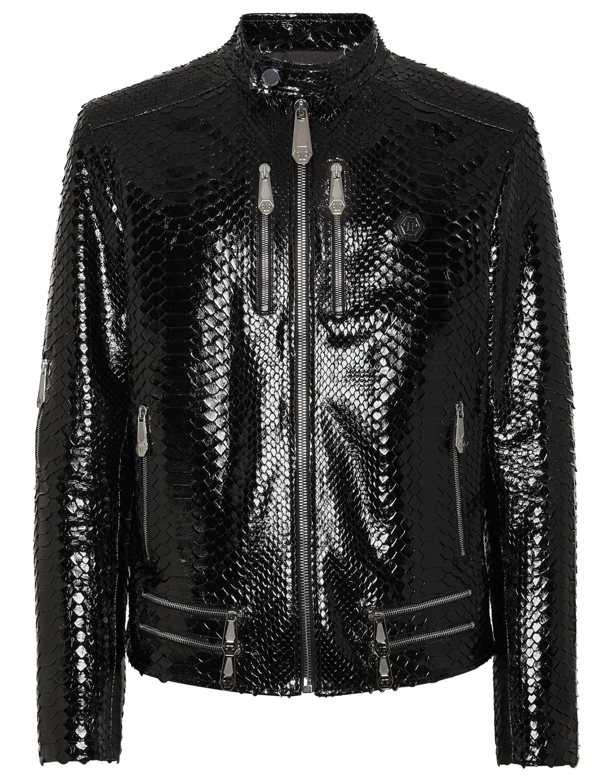 PHILIPP PLEIN Python Zipped Leather Moto Jacket>Uomo Giacche Di Pelle|Giacche E Cappotti