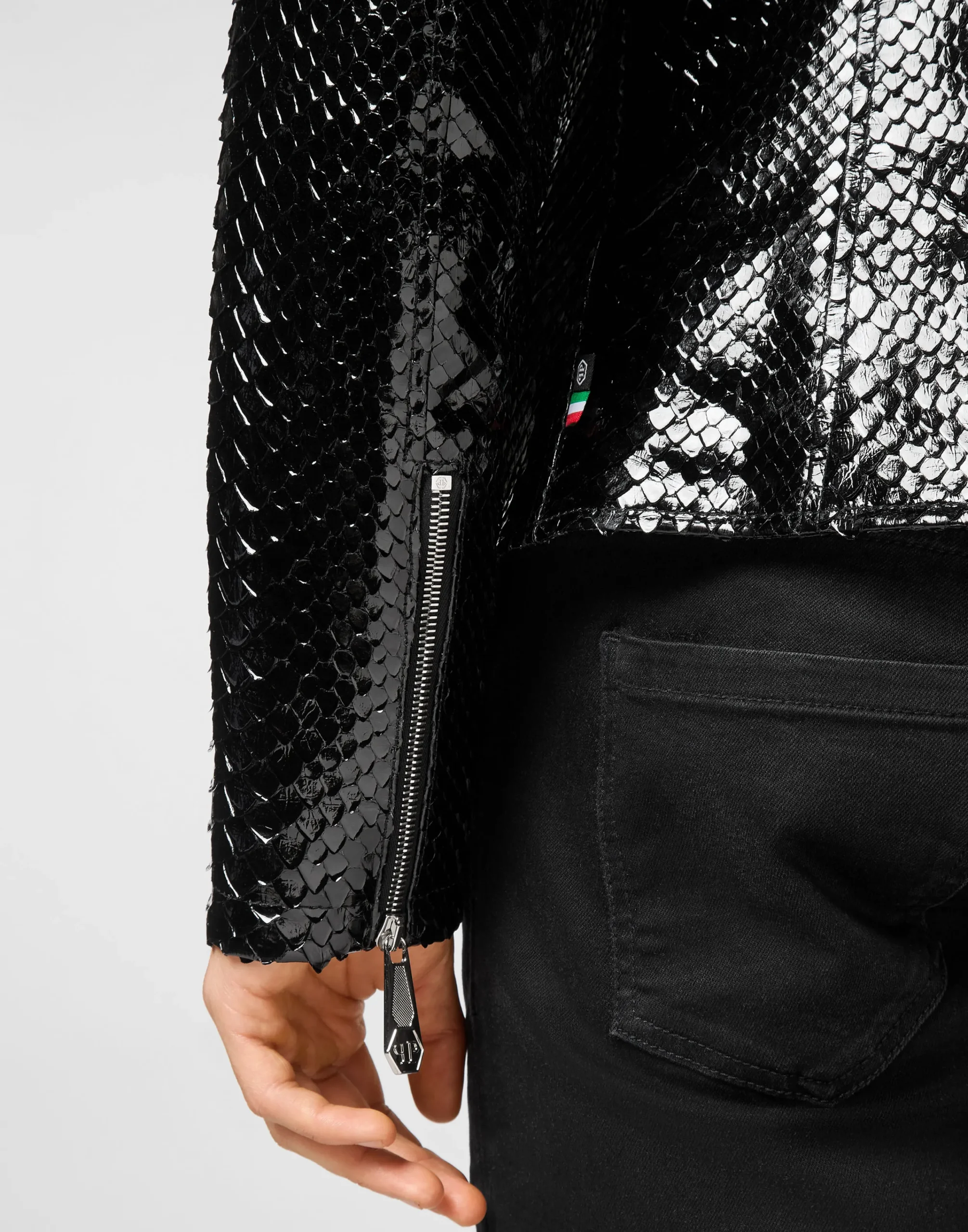 PHILIPP PLEIN Python Zipped Leather Moto Jacket>Uomo Giacche Di Pelle|Giacche E Cappotti