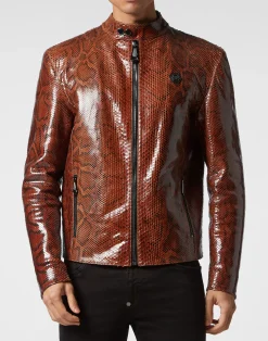PHILIPP PLEIN Real Python Leather Jacket>Uomo Giacche Di Pelle