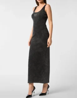 PHILIPP PLEIN Rib Long Tank Dress Stones Wash Hexagon><noscript><img data-lazyloaded=