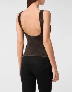 PHILIPP PLEIN Rib Tank Top Stones Wash Hexagon><noscript><img data-lazyloaded=