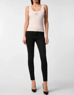 PHILIPP PLEIN Rib Tank Top Stones Wash Hexagon><noscript><img data-lazyloaded=