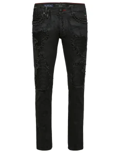 PHILIPP PLEIN Rock Star Fit Jeans with Leather Inserts and Studs>Uomo Denim
