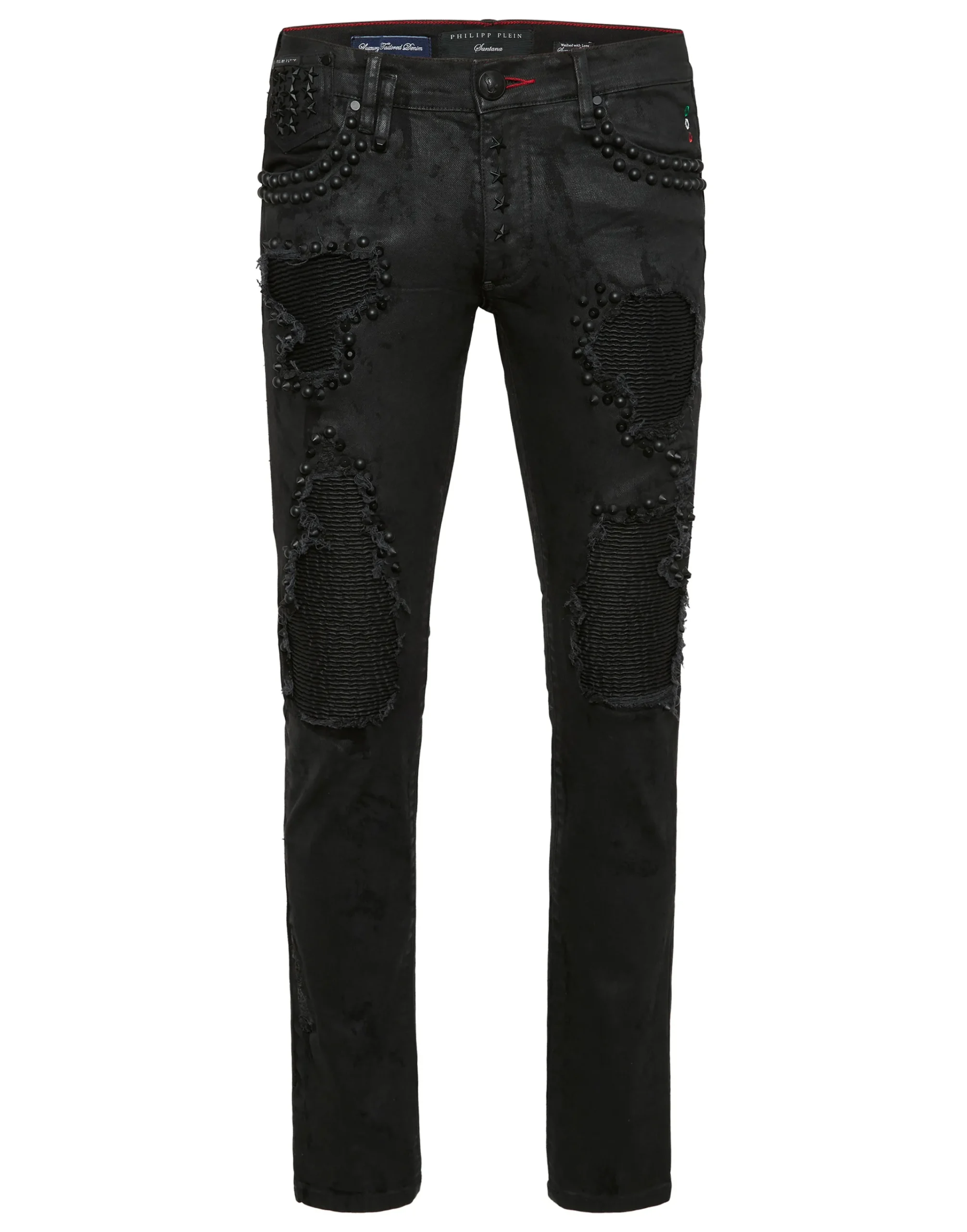 PHILIPP PLEIN Rock Star Fit Jeans with Leather Inserts and Studs>Uomo Denim
