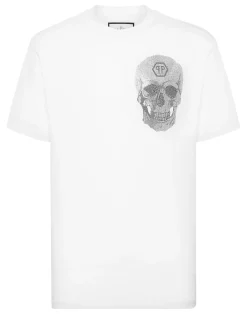 PHILIPP PLEIN Round Neck Heavy Cotton T-Shirt Crystal Skull>Uomo T-Shirts