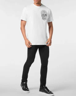 PHILIPP PLEIN Round Neck Heavy Cotton T-Shirt Crystal Skull><noscript><img data-lazyloaded=