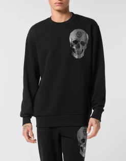 PHILIPP PLEIN Round Neck Sweatshirt Crystal Skull>Uomo Street Couture|Pullover / Felpe / Giacche